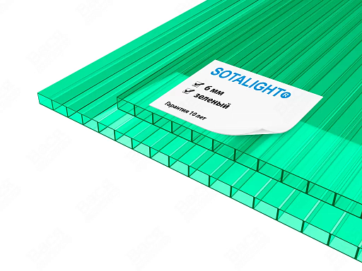 Сотовый поликарбонат SOTALIGHT зелёный 12000x2100x6 мм