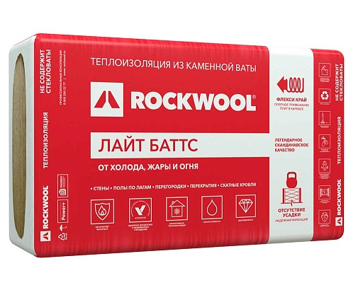 Утеплитель Роквул Лайт Баттс 50x600x1000 мм 6 кв. м